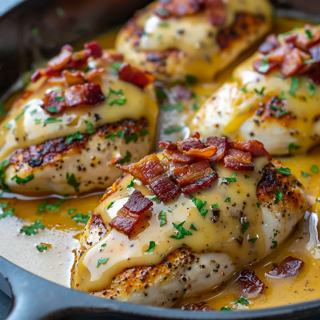 Alice Springs Chicken Recipe – Easy Outback Copycat Dish 1 A mouthwatering plate of Alice Springs Chicken topped with crispy bacon, gooey melted cheese, and drizzled with honey mustard sauce. Served with a side of steamed vegetables on a rustic wooden table.