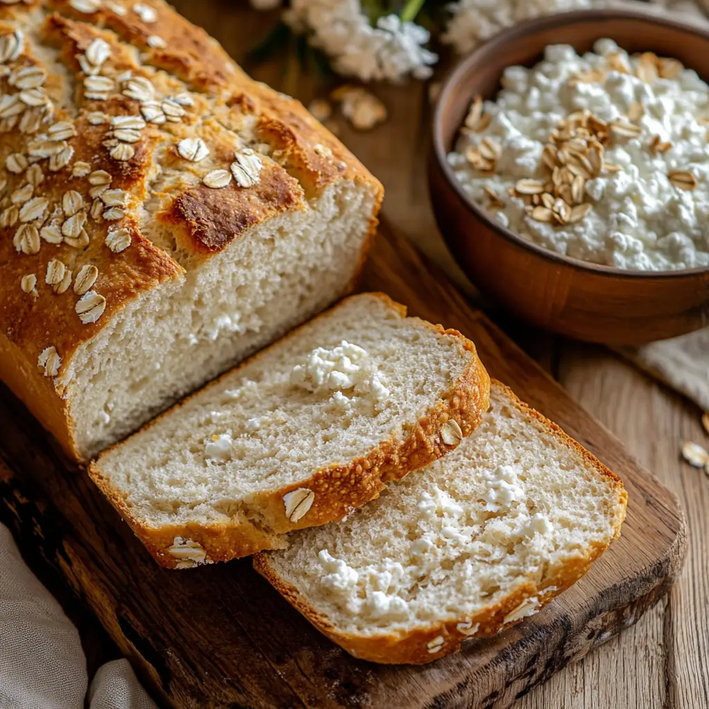 5-ingredient cottage cheese bread on rustic table