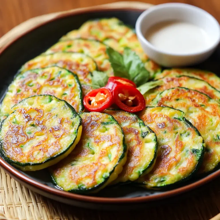 Korean Zucchini Pancakes (Hobak Jeon) on ceramic plate