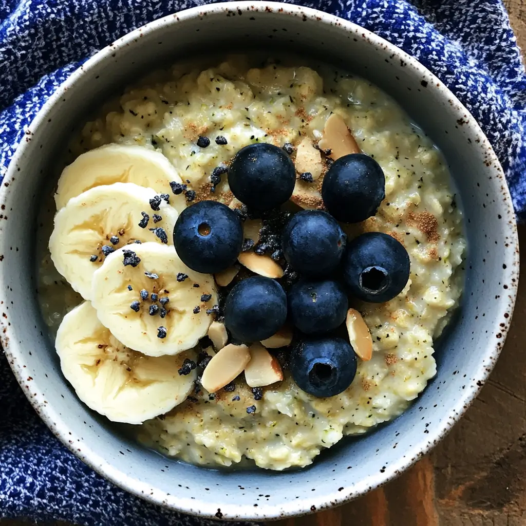 Zoats Zucchini Oatmeal That Actually Tastes Amazing 4 Bowl of zoats zucchini oatmeal with banana, blueberries, and almonds