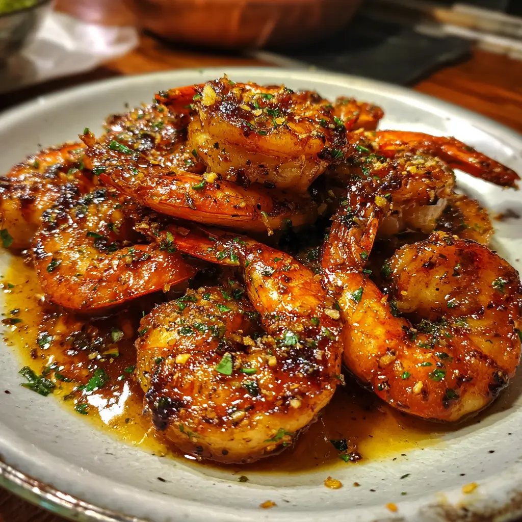 Cajun Hot Honey Shrimp – Quick, Bold & Irresistibly Delicious 4 Cajun Hot Honey Shrimp on rustic plate glazed with spicy hot honey, garlic, lemon zest, and herbs