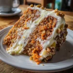 Carrot Pineapple Cake – 1 BEST Ultimate Moist Dessert 7 Layered slice of carrot pineapple cake with cream cheese frosting and chopped walnuts