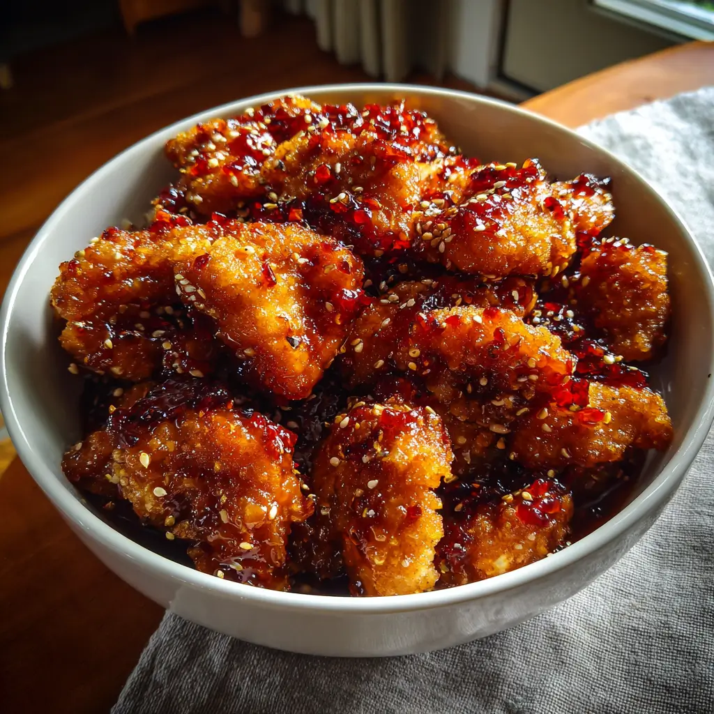 Crispy Sweet Chili Chicken | Unbelievably Easy & Addictive 4 Crispy sweet chili chicken with sticky glaze and sesame seeds on rice