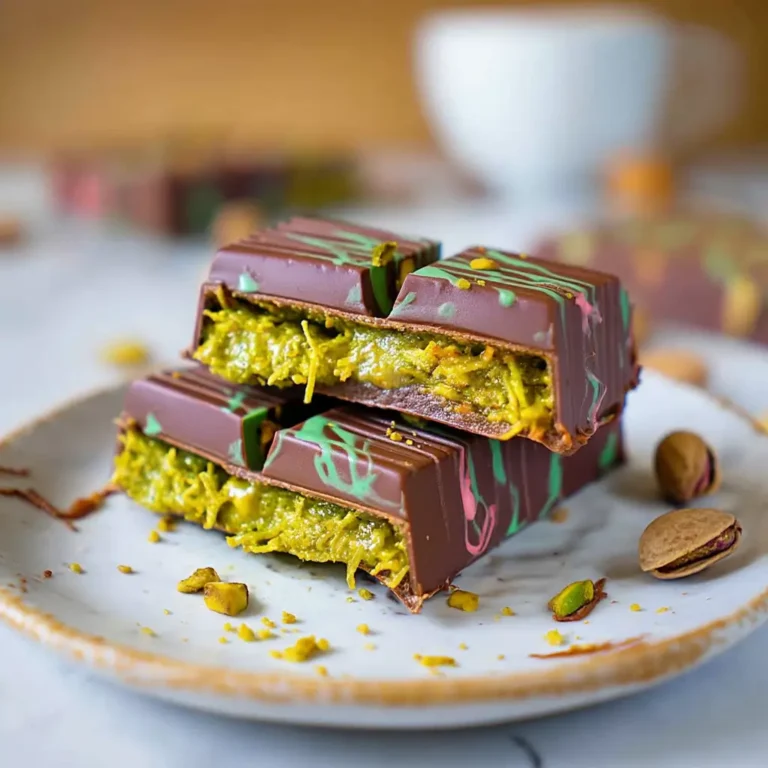 Dubai knafeh chocolate bar sliced open showing crispy kataifi and pistachio tahini filling inside glossy chocolate shell