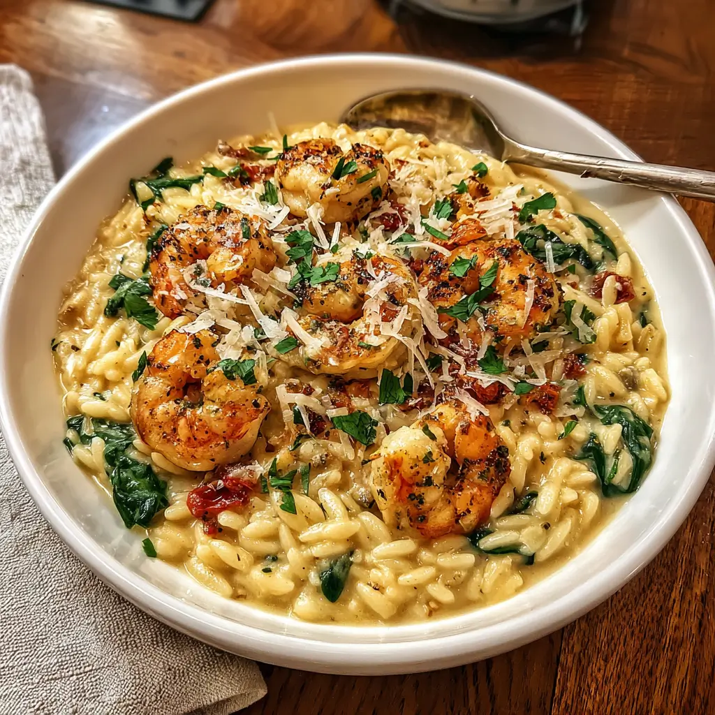 Marry Me Shrimp Orzo Recipe: Quick, Creamy, and Unbelievably Good 4 Marry Me Shrimp Orzo in a bowl with creamy orzo, sun-dried tomatoes, and seared shrimp