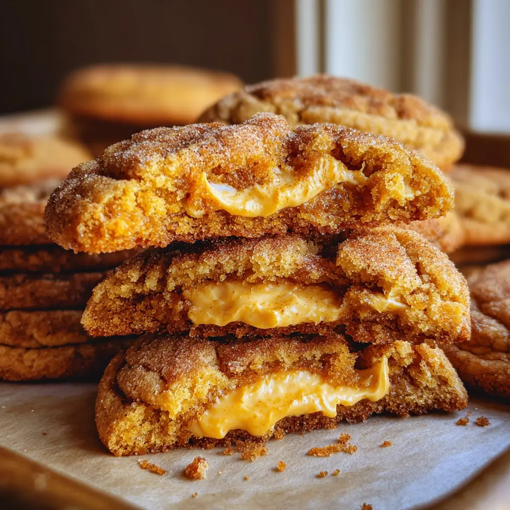 Pumpkin Cheesecake Cookies – Creamy Fall Favorite You’ll Love 4 Pumpkin Cheesecake Cookies with gooey cheesecake filling and pumpkin spice sugar coating