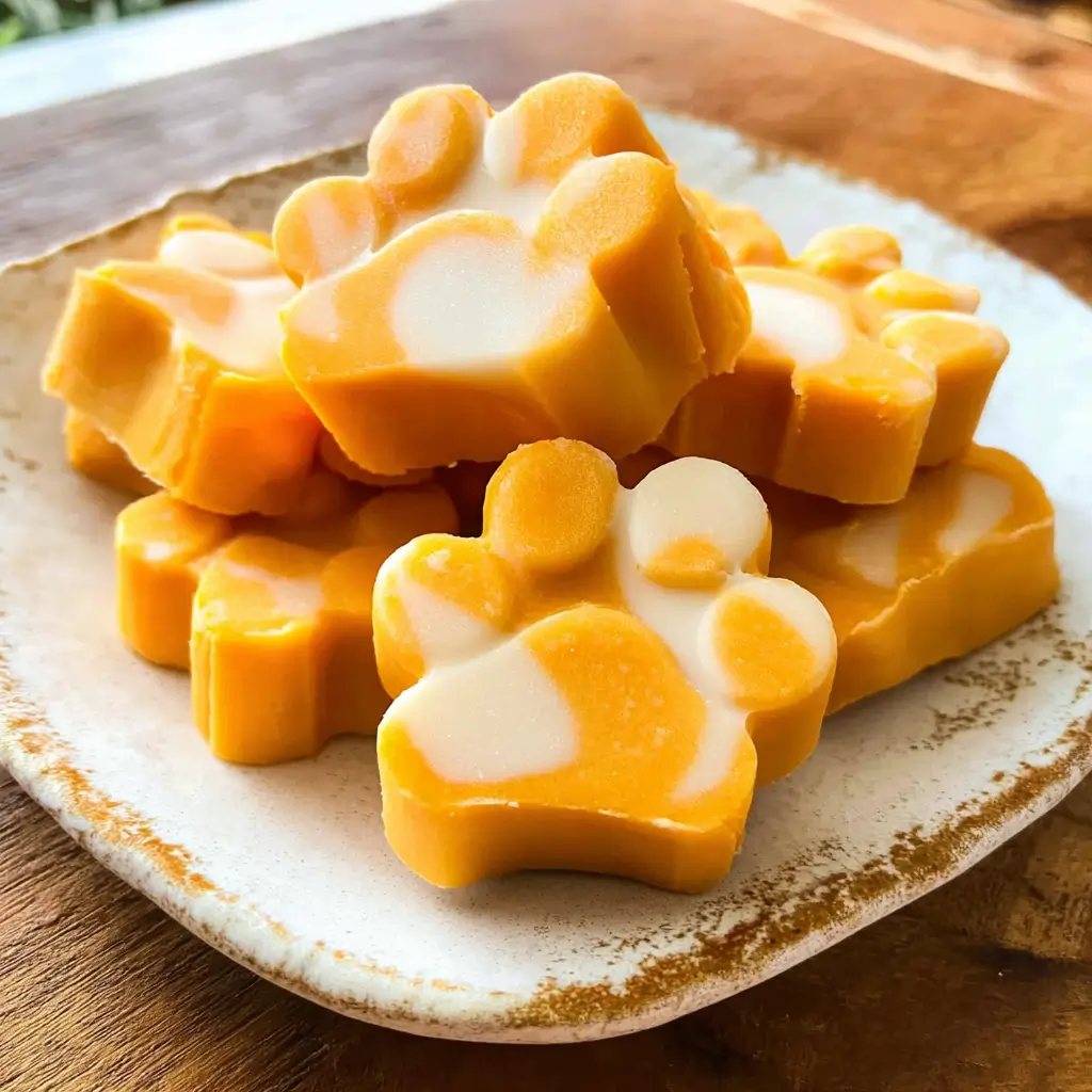 Pumpkin Yogurt Dog Treats: 5 Irresistible Healthy Recipes Dogs Love 4 Homemade frozen pumpkin yogurt dog treats on a rustic plate
