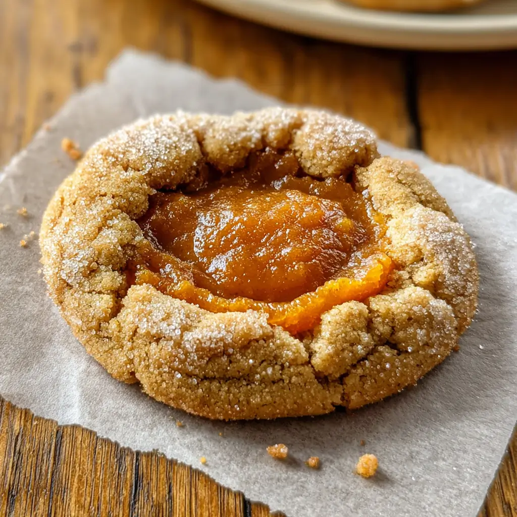 Vegan Pumpkin Pie Cookies – The Best Soft & Spiced Recipe 4 Golden-brown vegan pumpkin pie cookie with smooth pumpkin filling and sugar coating, soft pumpkin cookies, frosted pumpkin cookies