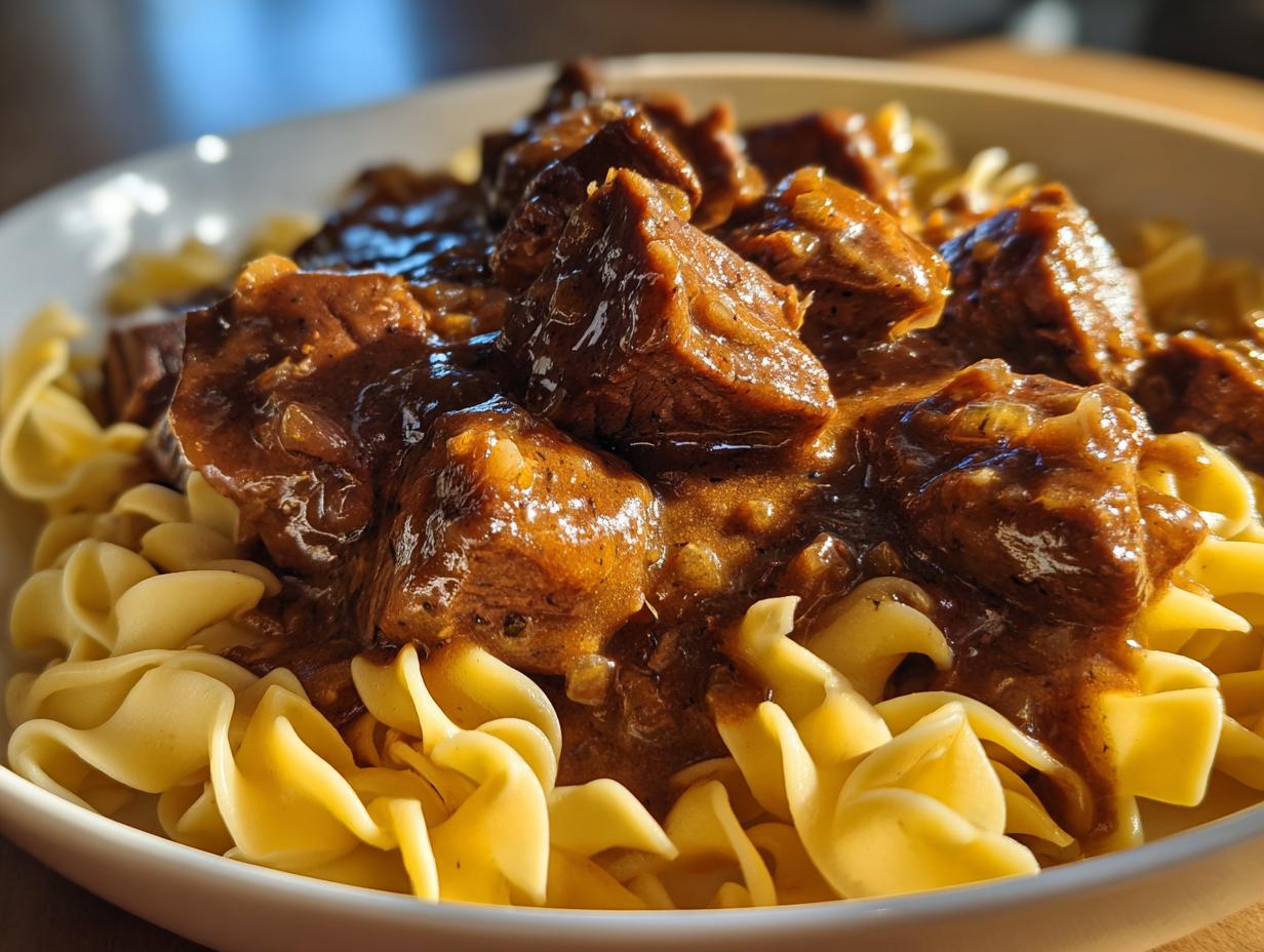 Juicy Beef Tips with Gravy over Noodles in 45 Minutes 6 Beef Tips with Gravy over Noodles