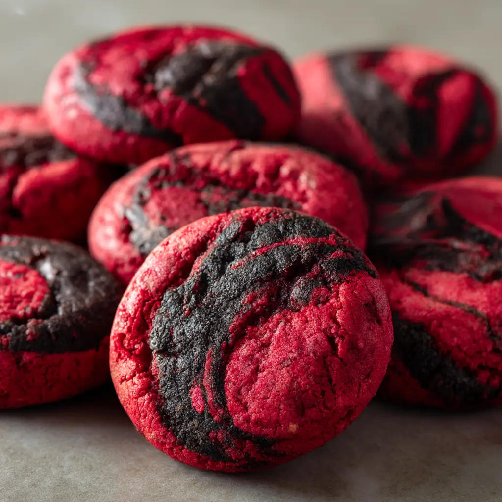 halloween red velvet brimstone cookies