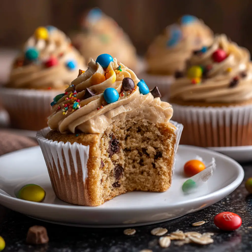 Monster Cookie Dough Cupcakes
