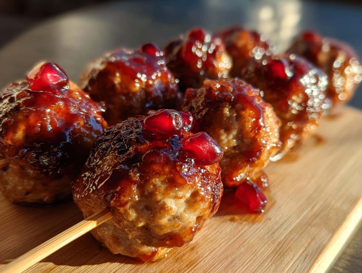 Christmas Pomegranate-Glazed Turkey Meatball Skewers