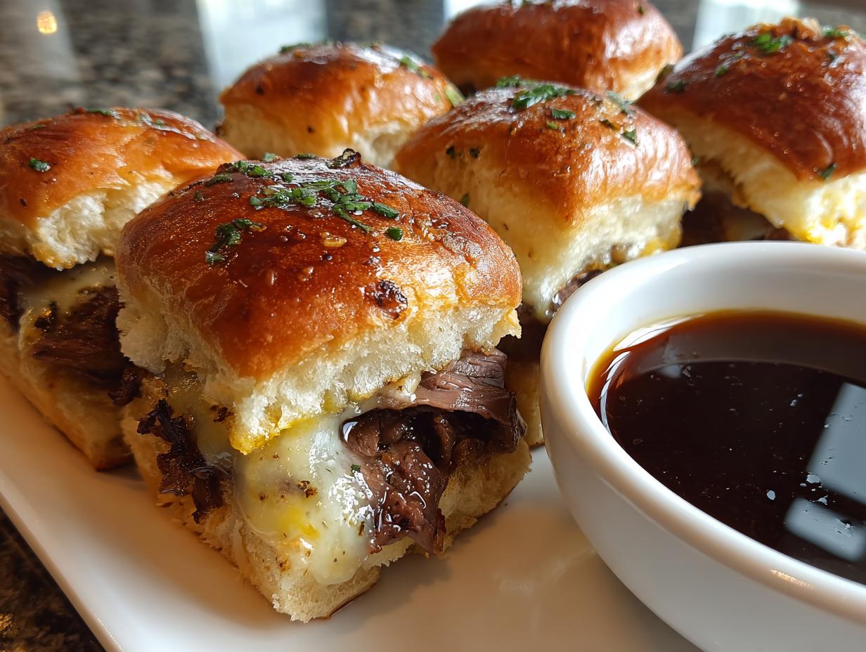 25-Minute French Dip Sliders with Au Jus - Irresistible Flavor Bomb 5 French Dip Sliders with Au Jus