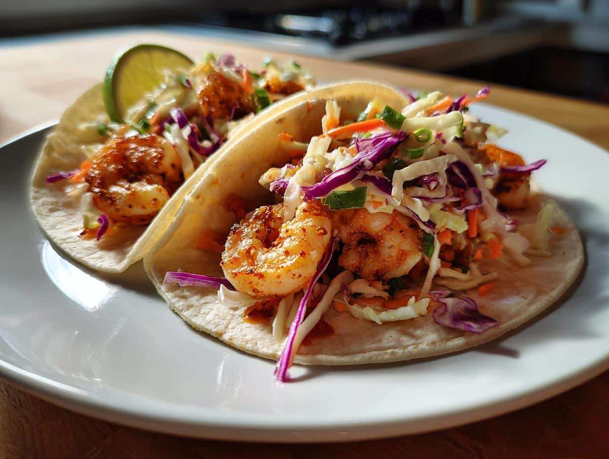 Shrimp Tacos with Winter Slaw