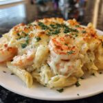 Shrimp and Roasted Garlic Alfredo Bake
