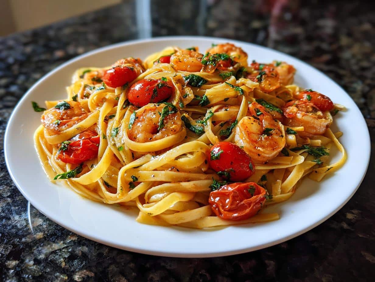 Shrimp and Tomato Herb Fettuccine