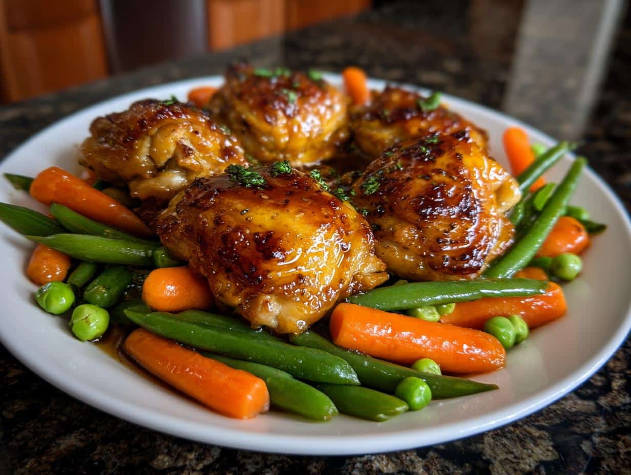 Honey & Mustard Chicken Thighs with Spring Veg
